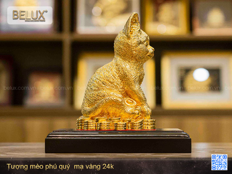 Tượng Mèo phú quý mạ vàng 24K