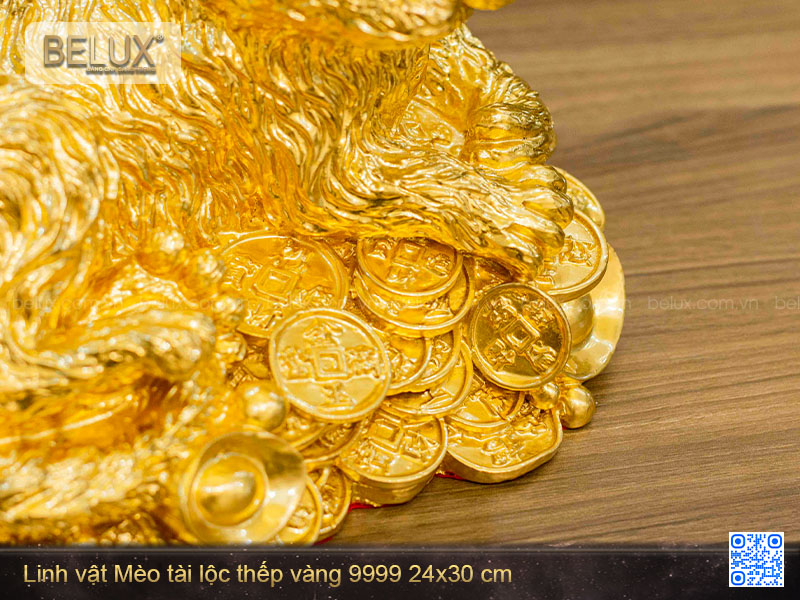 Tượng Mèo tài lộc thếp vàng 9999 lớn