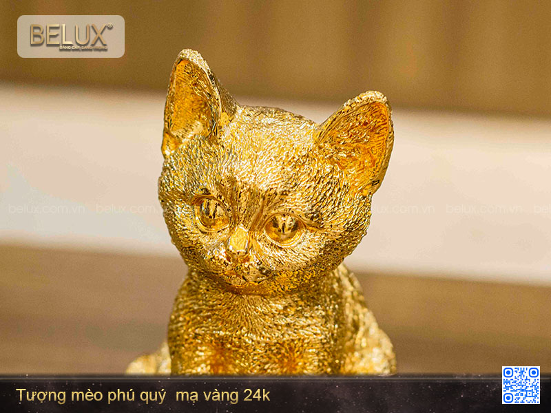 Tượng Mèo phú quý mạ vàng 24K