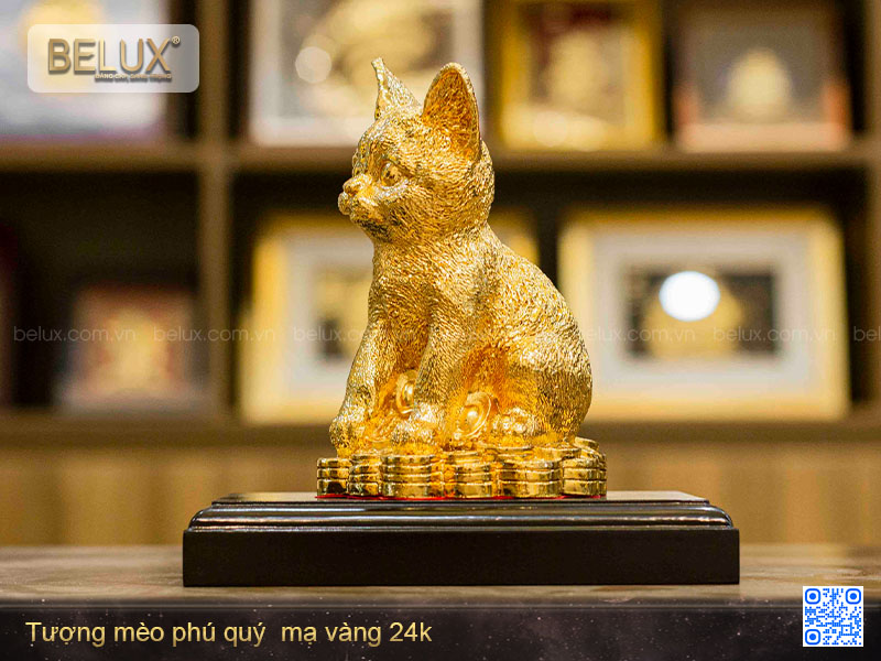 Tượng Mèo phú quý mạ vàng 24K