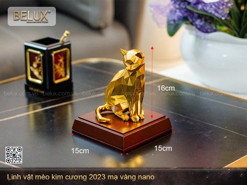Tượng Mèo Kim Cương mạ vàng nano