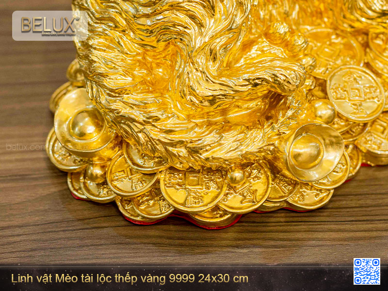 Tượng Mèo tài lộc thếp vàng 9999 lớn