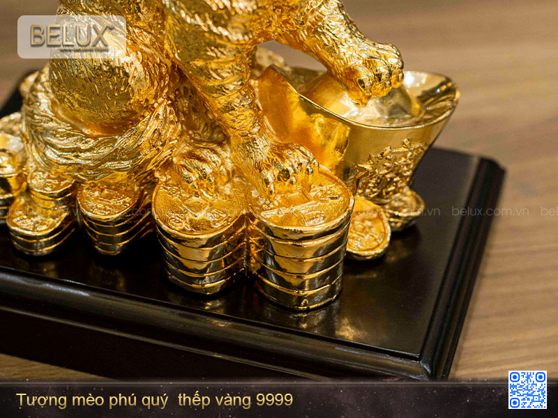 Tượng Mèo phú quý thếp vàng 9999