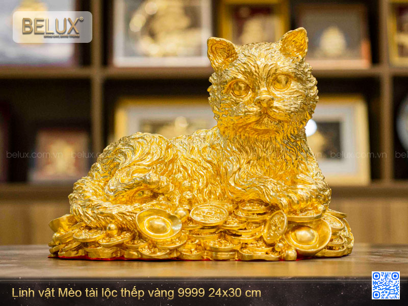 Tượng Mèo tài lộc thếp vàng 9999 lớn