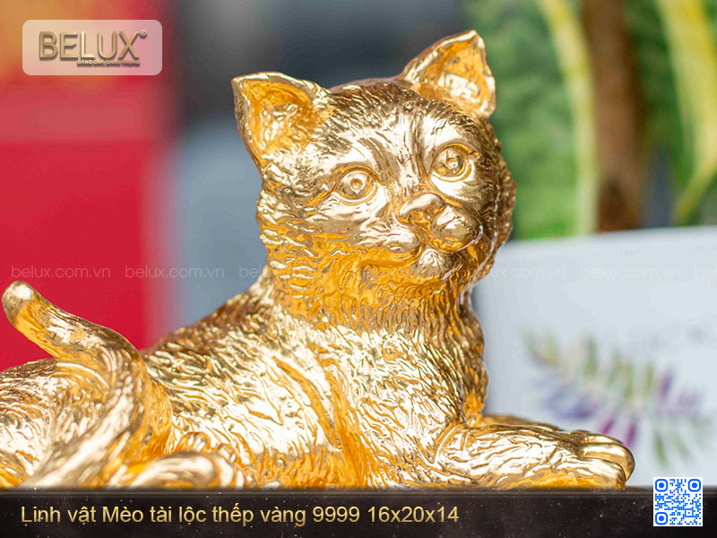 Tượng Mèo tài lộc thếp vàng 9999 cỡ nhỏ