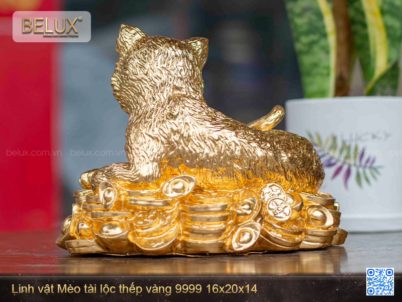 Tượng Mèo tài lộc thếp vàng 9999 cỡ nhỏ
