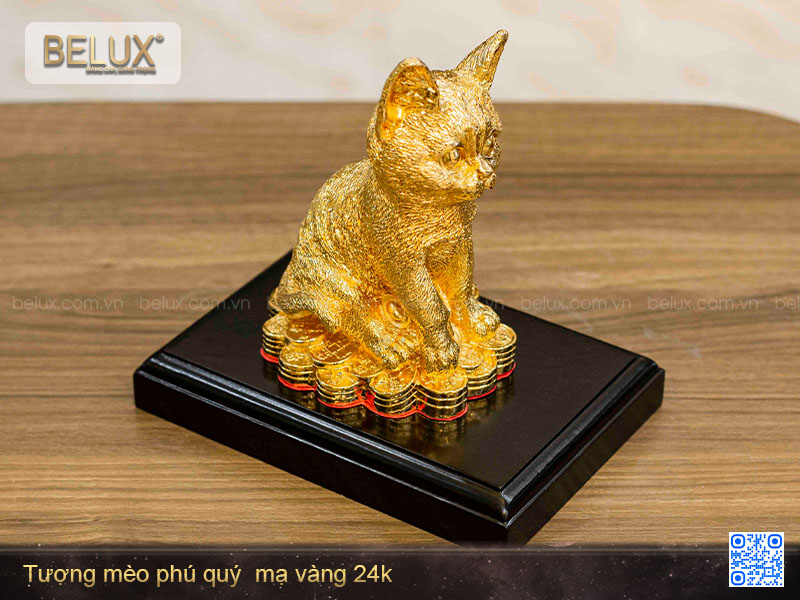Tượng Mèo phú quý mạ vàng 24K