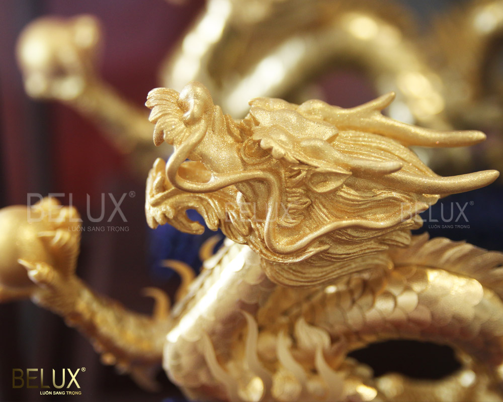 Tượng Rồng vờn ngọc dát vàng 24K