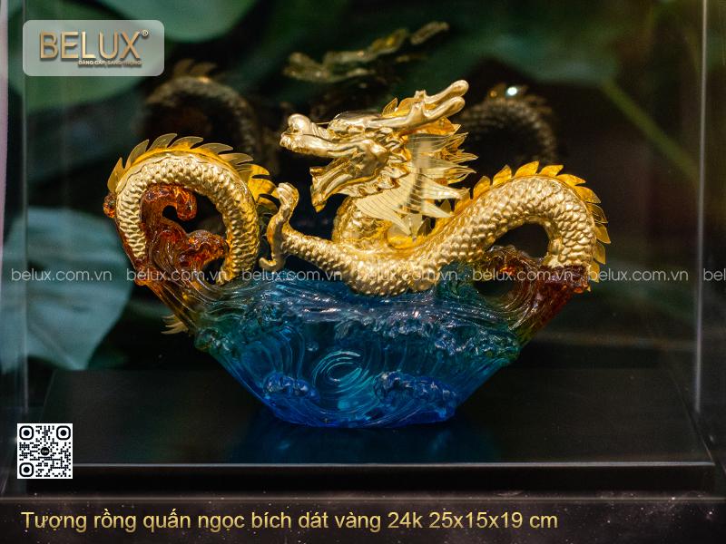 Tượng Rồng Quấn Ngọc Bích Dát Vàng 24k