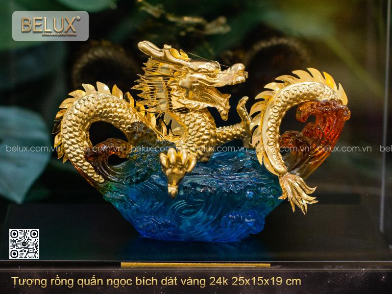Tượng Rồng Quấn Ngọc Bích Dát Vàng 24k