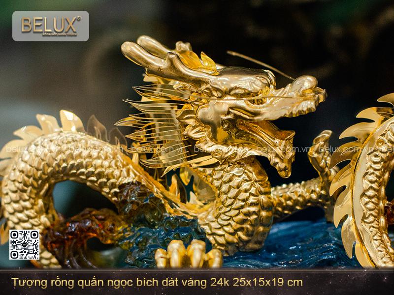 Tượng Rồng Quấn Ngọc Bích Dát Vàng 24k
