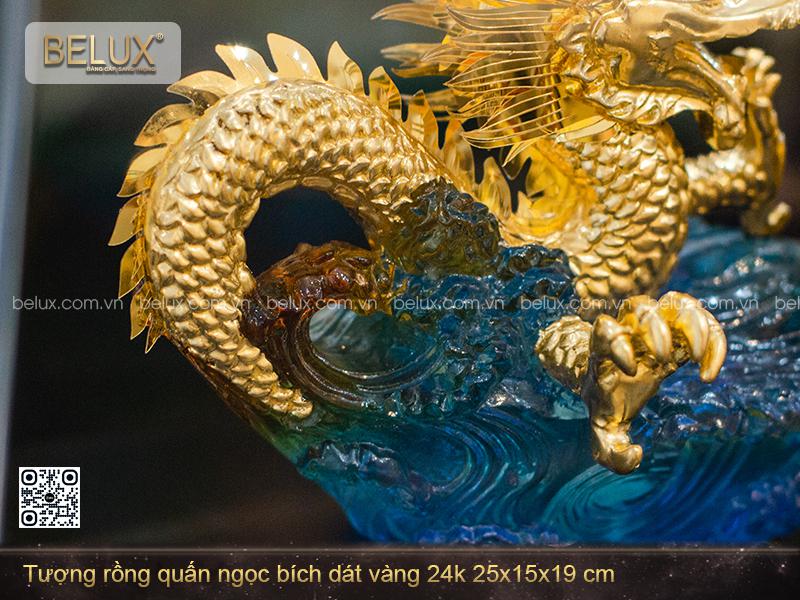 Tượng Rồng Quấn Ngọc Bích Dát Vàng 24k