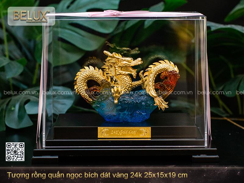 Tượng Rồng Quấn Ngọc Bích Dát Vàng 24k