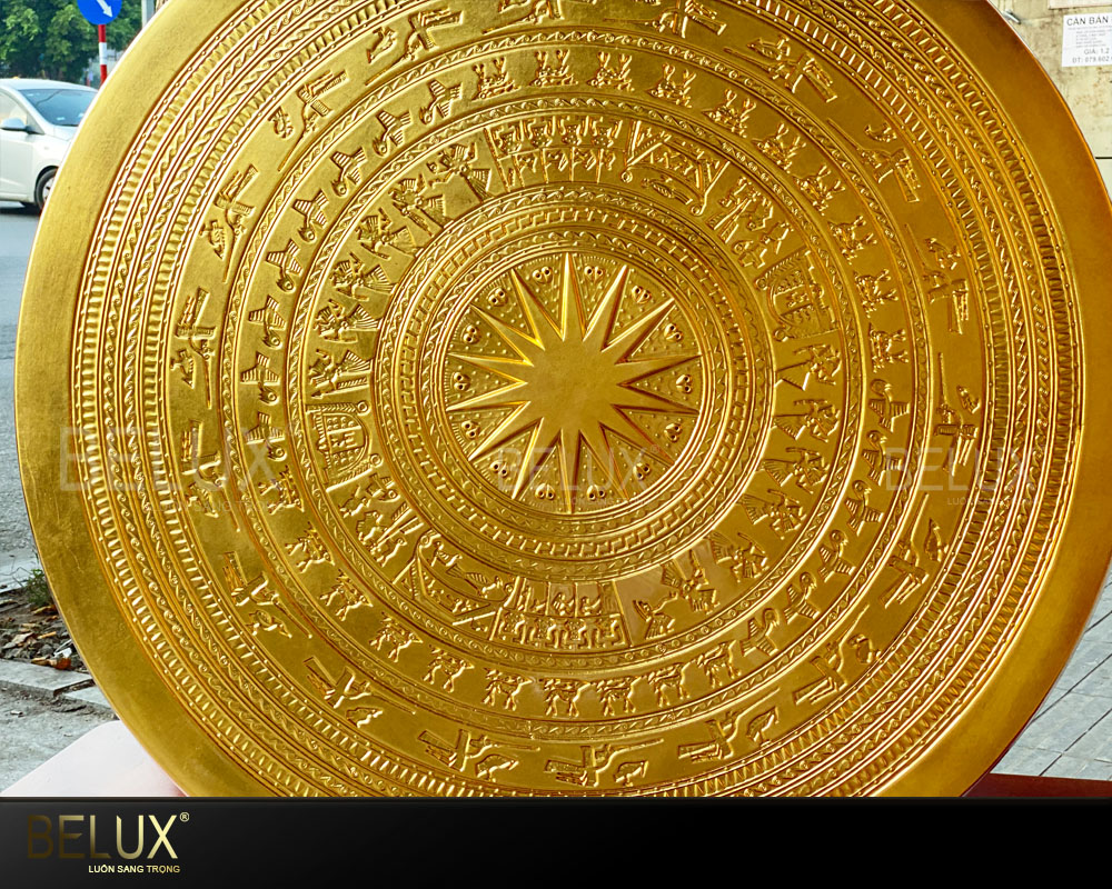 Mặt trống đồng dát vàng 9999 dk 80cm