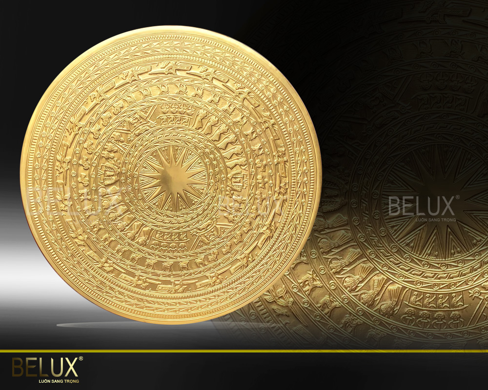Mặt trống đồng hoa văn nổi thếp vàng 9999