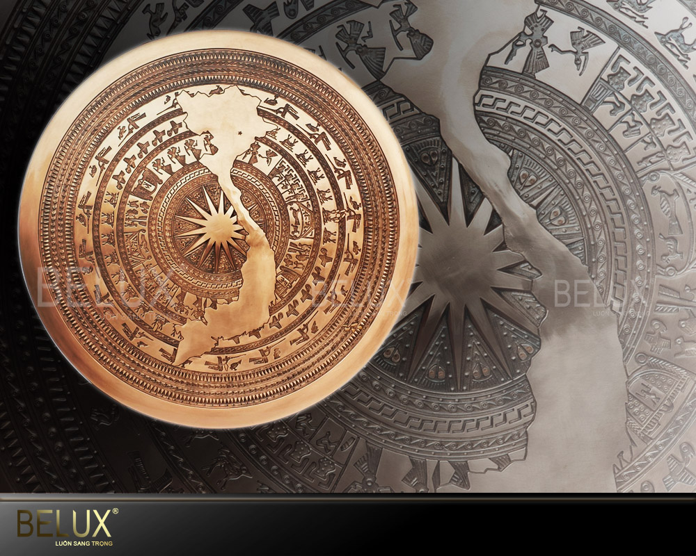 Mặt trống đồng bản đồ Việt Nam hoa văn chìm