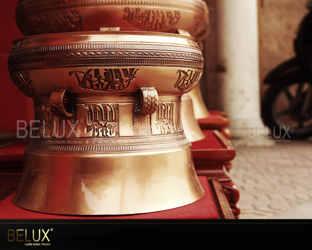 Quả trống đồng Ngọc Lũ hoa văn chìm đường kính 42cm