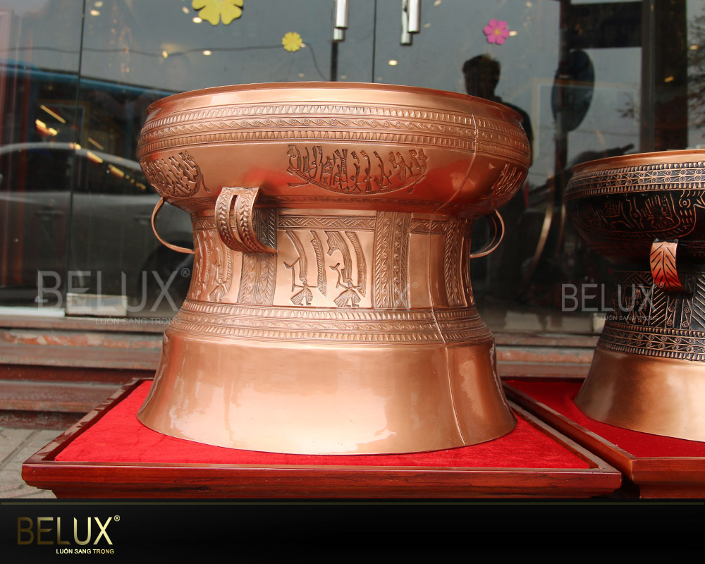 Quả trống đồng Ngọc Lũ hoa văn chìm đường kính 42cm