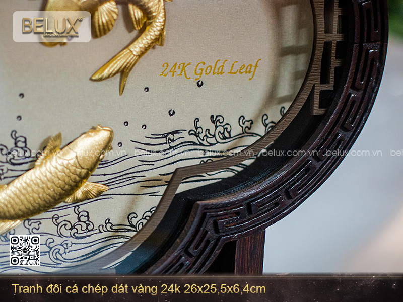 Tranh Đôi Cá Chép Dát Vàng 24k