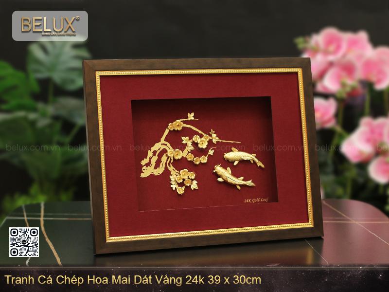 Tranh Cá Chép Hoa Mai Dát Vàng 24k