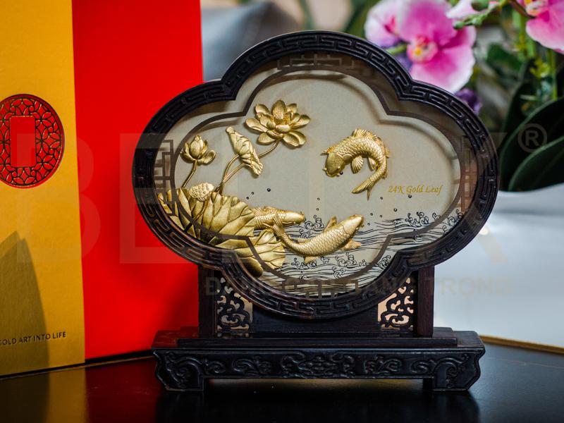 Tranh Đôi Cá Chép Dát Vàng 24k
