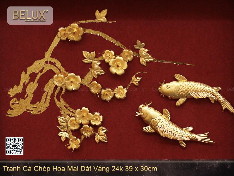 Tranh Cá Chép Hoa Mai Dát Vàng 24k
