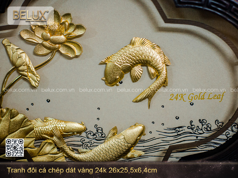 Tranh Đôi Cá Chép Dát Vàng 24k
