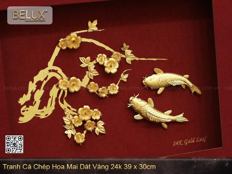 Tranh Cá Chép Hoa Mai Dát Vàng 24k