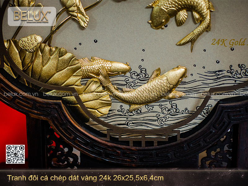 Tranh Đôi Cá Chép Dát Vàng 24k