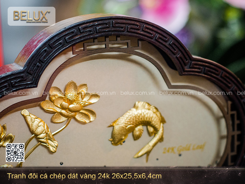 Tranh Đôi Cá Chép Dát Vàng 24k