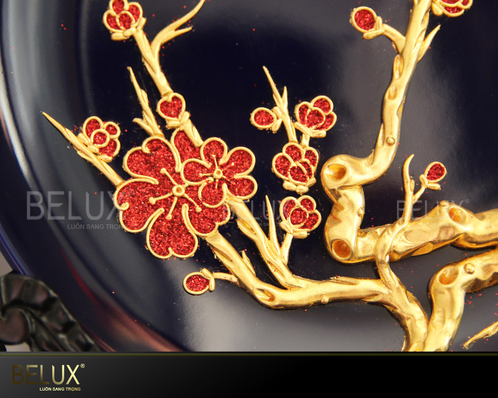 Đĩa chim én đón xuân dát vàng 24K D20 nền tím than