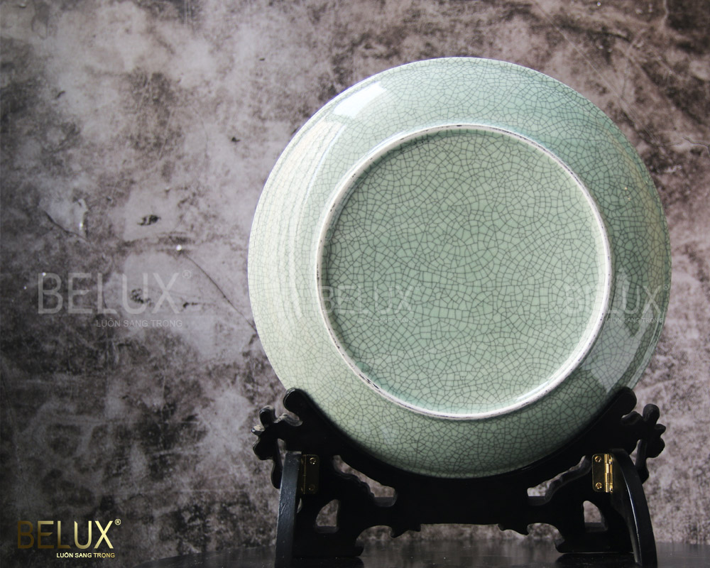 Đĩa Cá Chép Hoa Sen Dát Vàng 24K D20 Xanh Ngọc