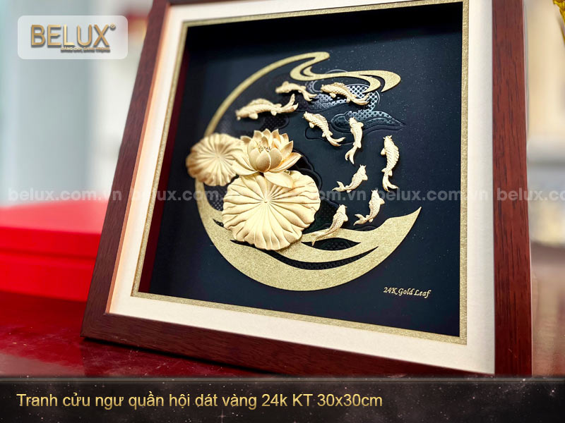 Tranh Cửu Ngư quần hội dát vàng 24k