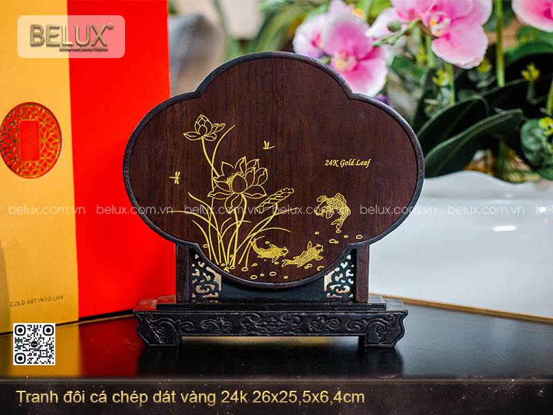 Tranh Đôi Cá Chép Dát Vàng 24k