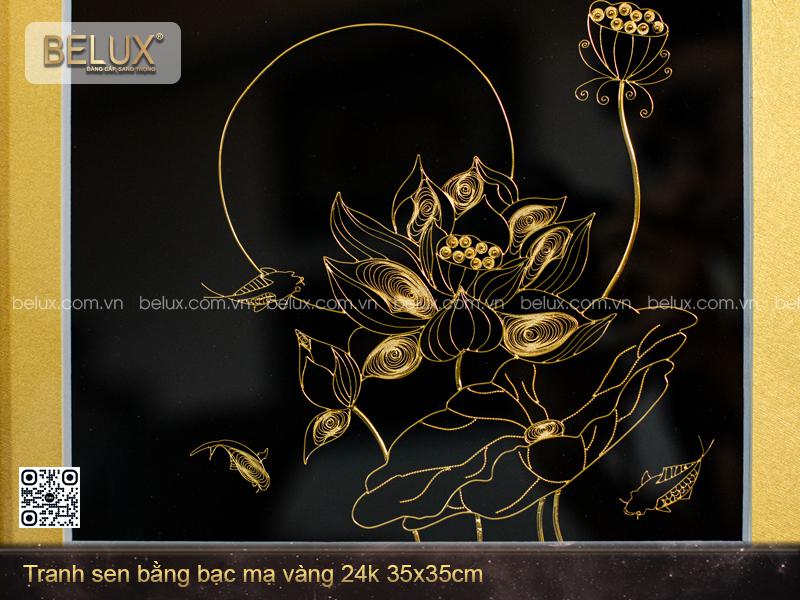 Tranh Sen Bằng Bạc Mạ Vàng 24k 35x35cm