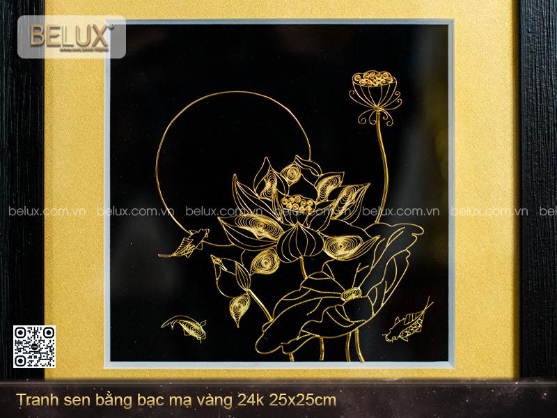 Tranh Sen Bằng Bạc Mạ Vàng 24k 25x25cm