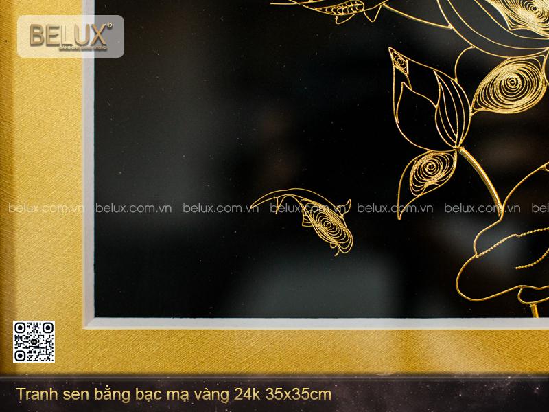 Tranh Sen Bằng Bạc Mạ Vàng 24k 35x35cm