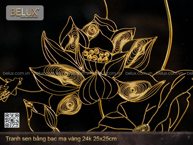 Tranh Sen Bằng Bạc Mạ Vàng 24k 25x25cm