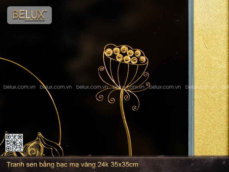 Tranh Sen Bằng Bạc Mạ Vàng 24k 35x35cm