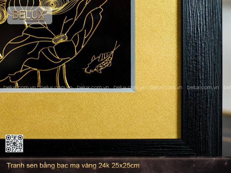 Tranh Sen Bằng Bạc Mạ Vàng 24k 25x25cm