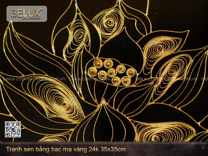 Tranh Sen Bằng Bạc Mạ Vàng 24k 35x35cm