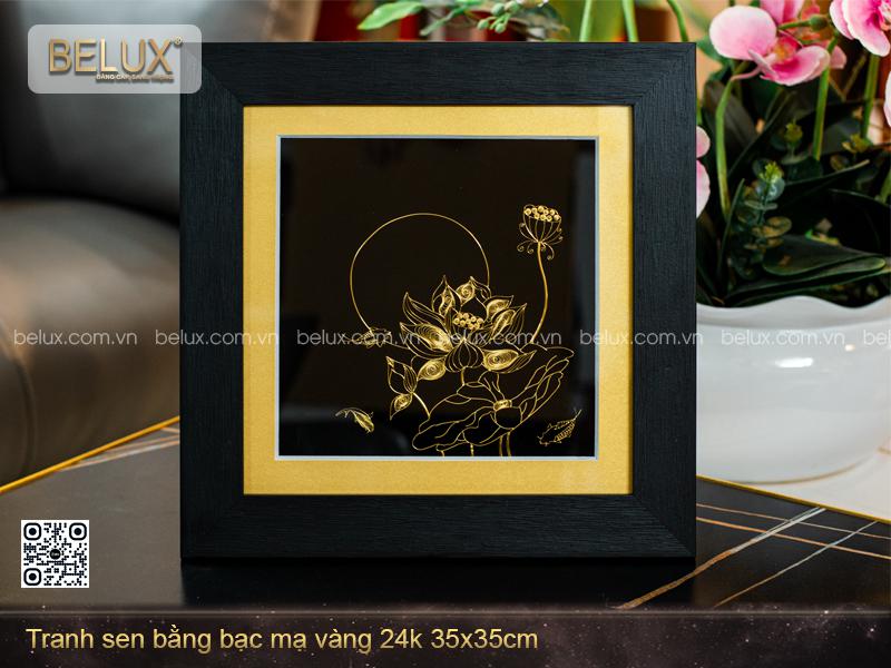 Tranh Sen Bằng Bạc Mạ Vàng 24k 25x25cm
