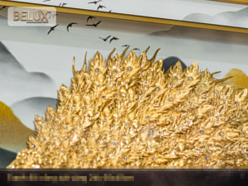 Tranh Đôi Chim Công Dát Vàng 24K 65x40cm Mẫu 2