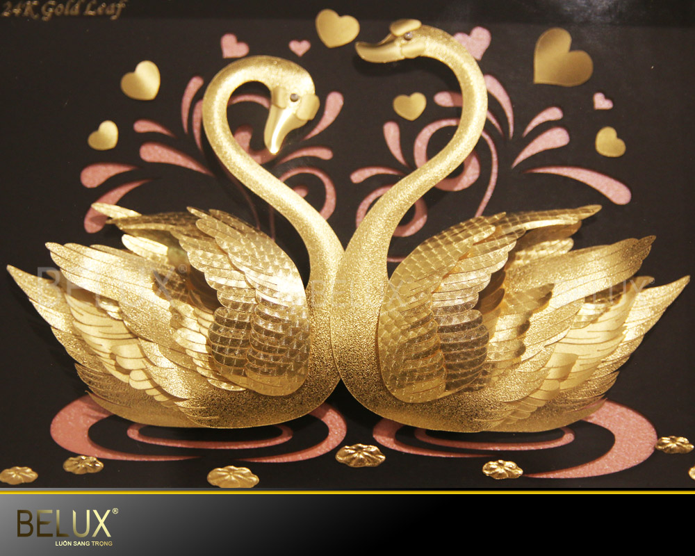 Tranh Vợ Chồng Thiên Nga Dát Vàng 24K