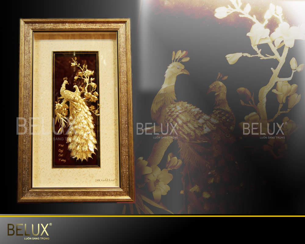 Tranh đôi chim công dát vàng 24K&nbsp;65x40cm
