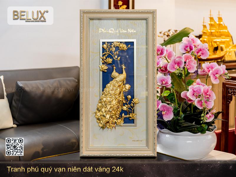 Tranh Phú Quý Vạn Niên Dát Vàng 24k – Khổ Dọc 81x43cm