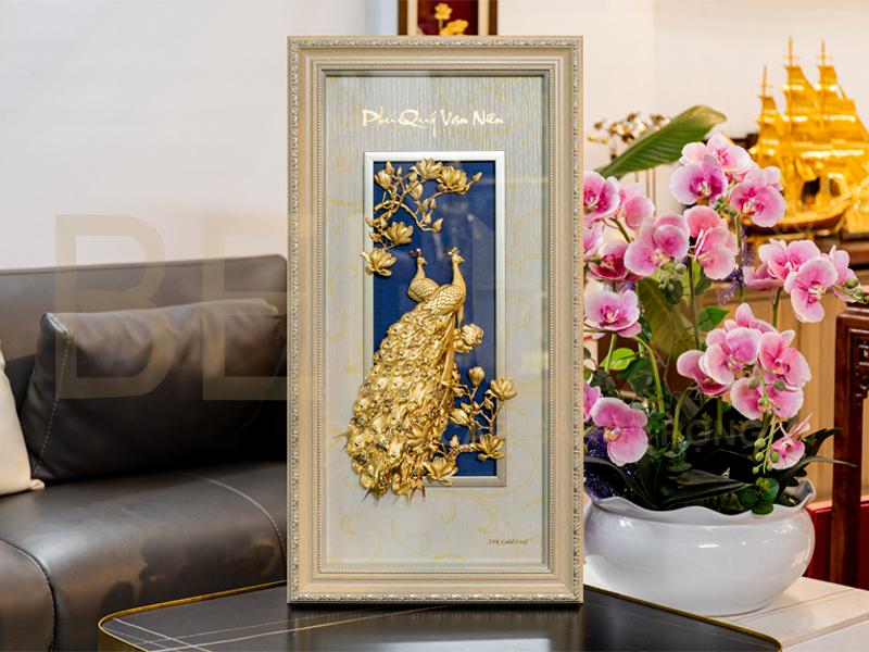 Tranh Phú Quý Vạn Niên Dát Vàng 24k – Khổ Dọc 81x43cm