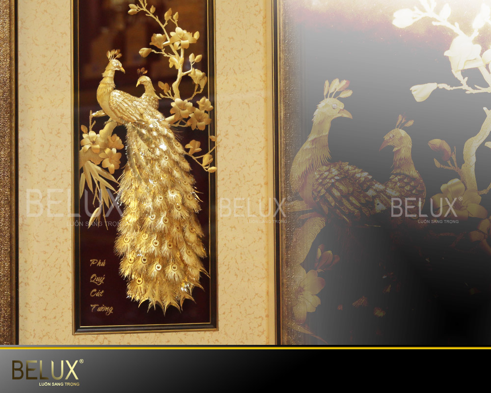 Tranh đôi chim công dát vàng 24K&nbsp;65x40cm