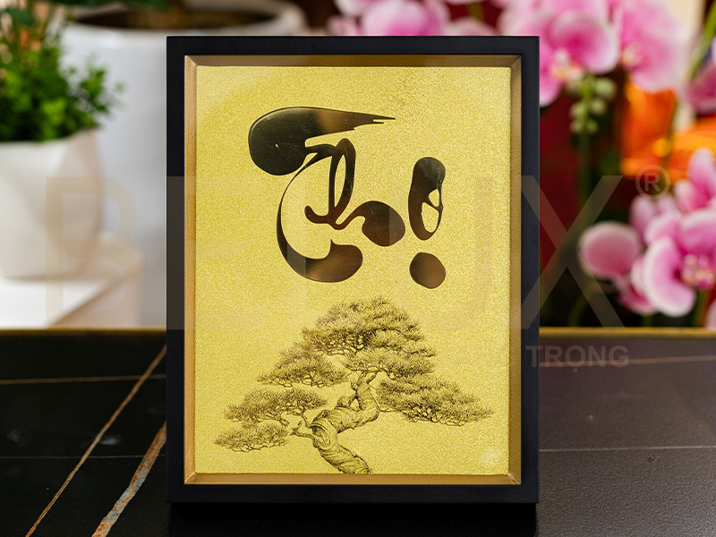 Tranh Chữ Thọ Mạ Vàng Kt 20cmx25cm