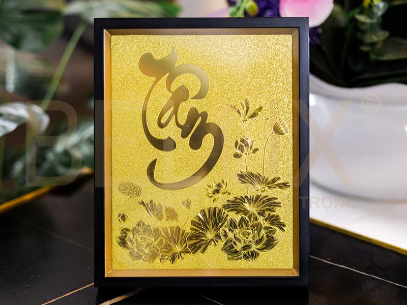 Tranh Chữ Tâm Bằng Đồng Kt 25x20cm